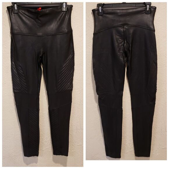 Spanx Women's Size XL Faux Black Leather Leggings Pants Stretch Causal - Picture 1 of 8